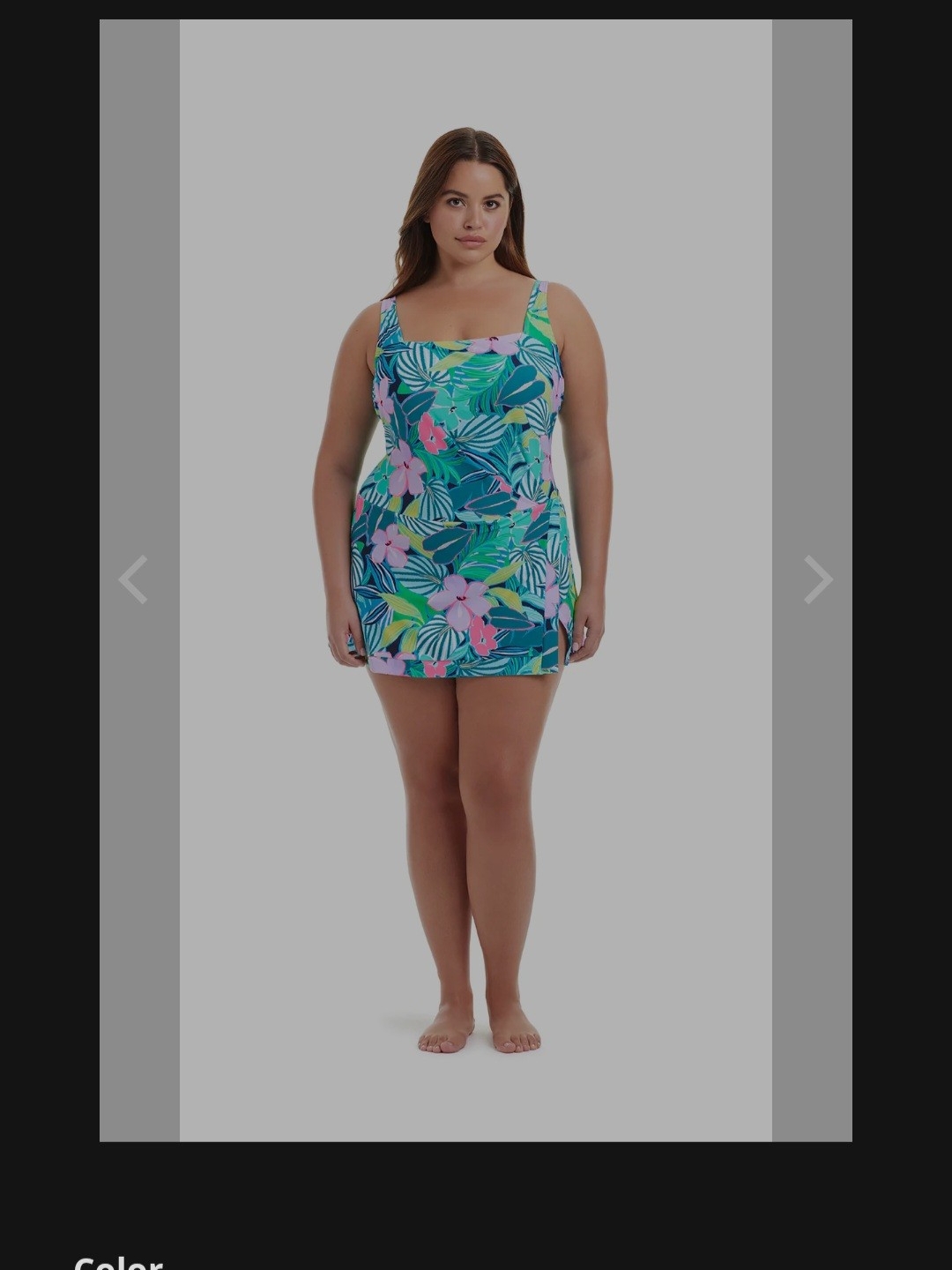 Plus-Size Tropical Floral Swimdress In Teal